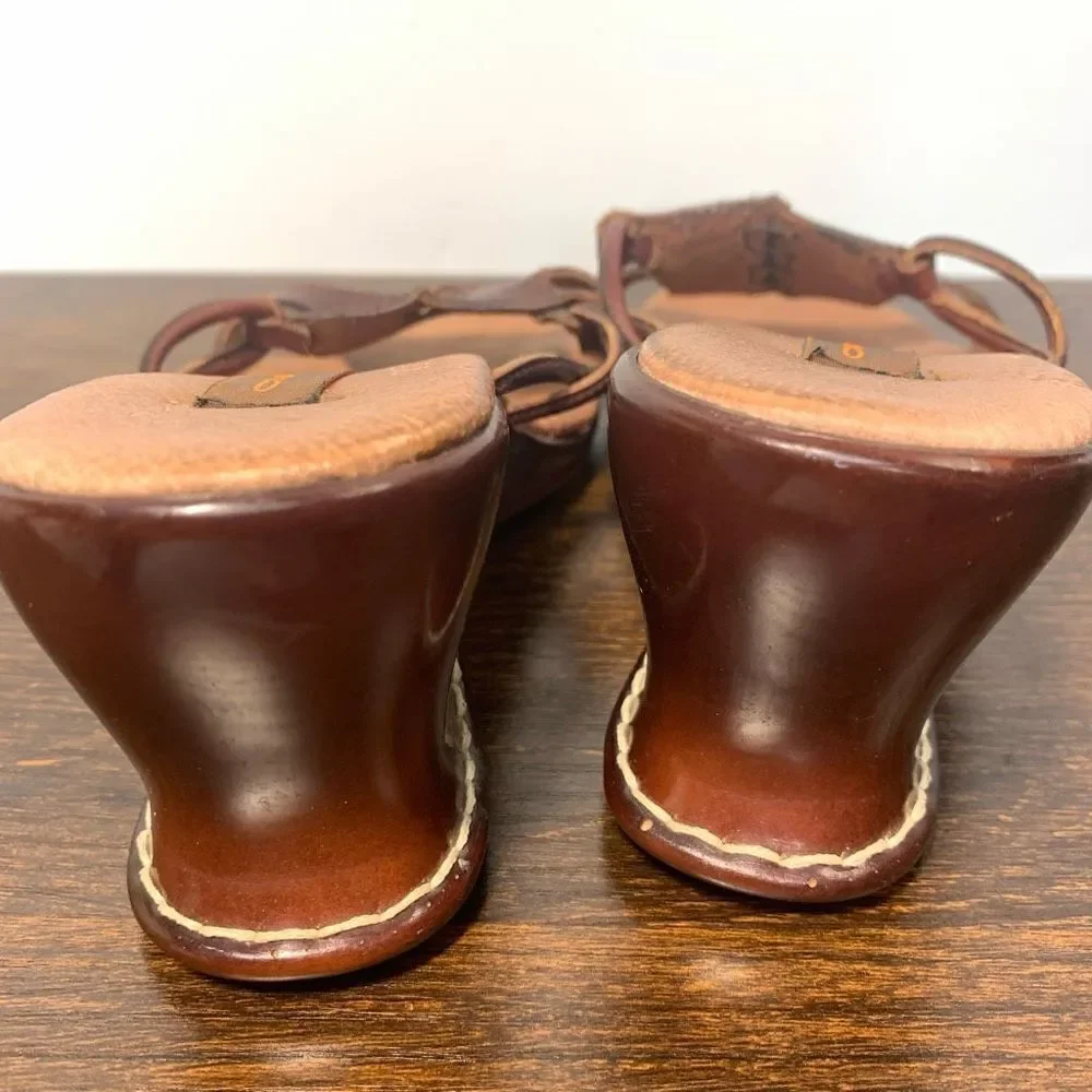 Chacha brown leather open toe mule, slip on size 8/24.5 ￼